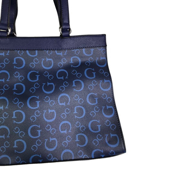 GUESS Women's Elian Satchel Purse Tote Handbag Blue Leather Silver Logo NWOT - Picture 6 of 9